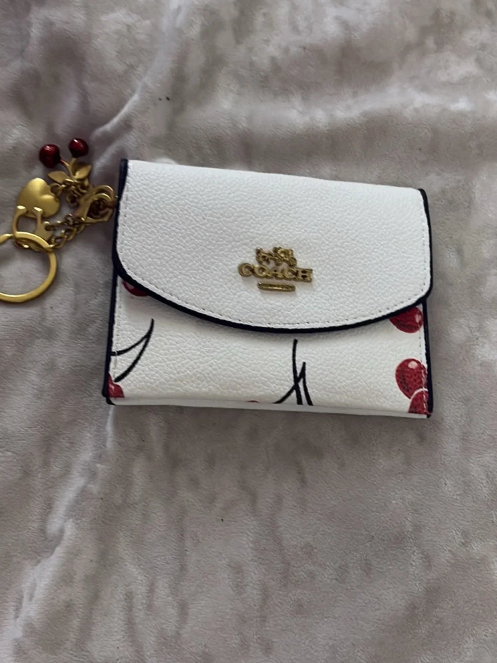 COACH White Cherry Card Case with Gold Charm